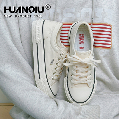 环球厚底白色帆布鞋女款2025新款春季爆款百搭轻便板鞋子休闲女鞋