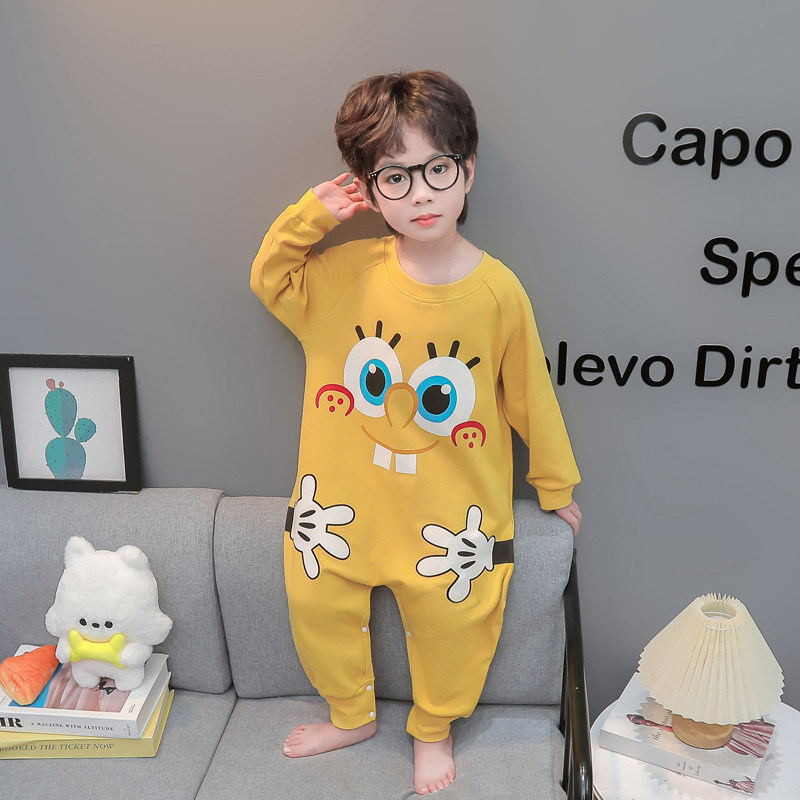 儿童连体睡衣春秋季纯棉薄款长袖宝宝婴儿睡袋男女童防踢家居爬服