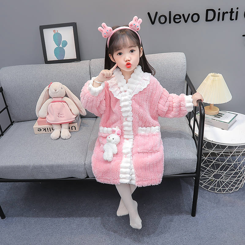 宝宝秋冬珊瑚绒睡袍女孩家居衣服