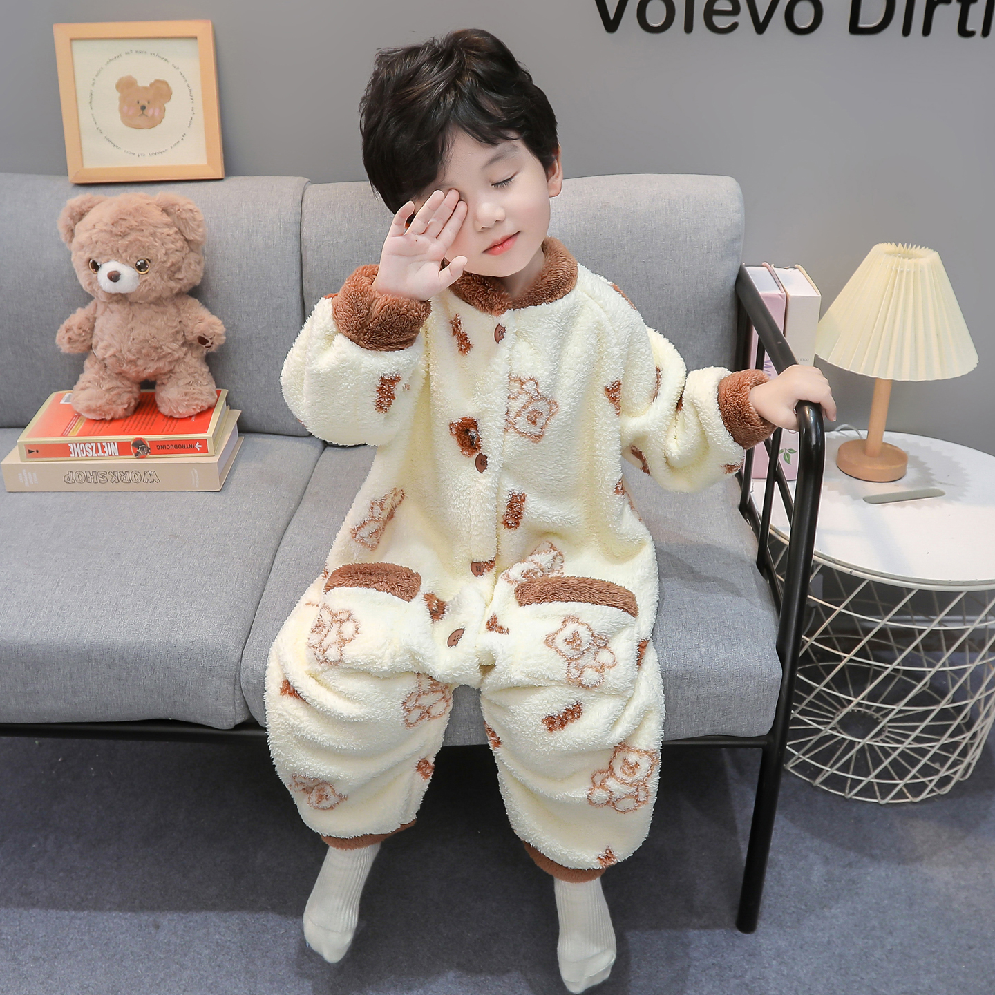 女童连体睡衣秋冬法兰绒
