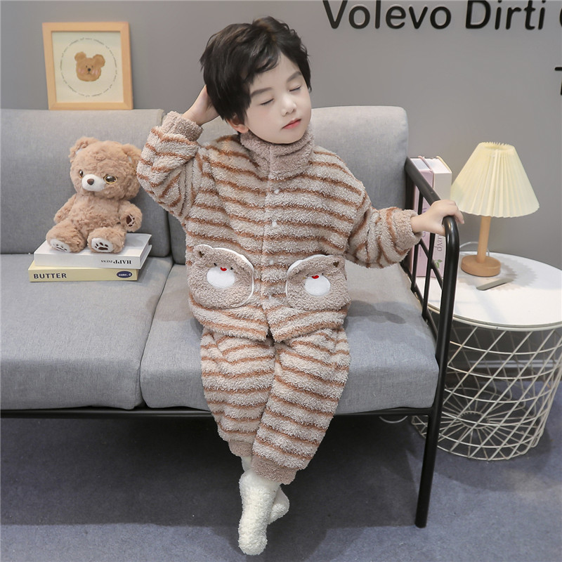 儿童睡衣秋冬季半边绒加厚珊瑚绒