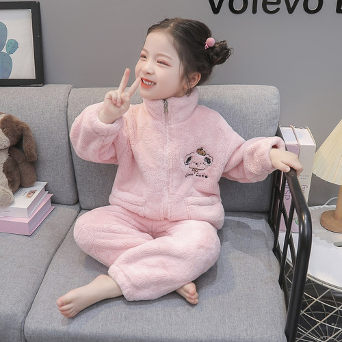 女童珊瑚绒加绒加厚家居服套装