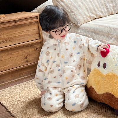 儿童睡衣冬季加绒加厚珊瑚绒套装