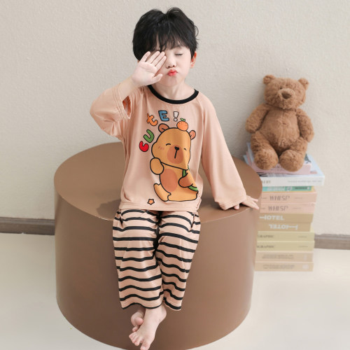 男童睡衣春秋薄款莫代尔家居服