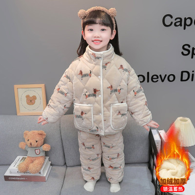 三层夹棉加厚保暖冬装两件套