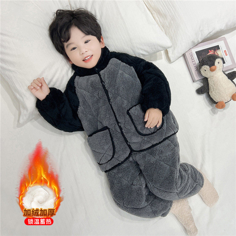 儿童睡衣冬季家居服男童三层夹棉男宝宝秋冬款保暖加厚套装中小童,童装/婴儿装/亲子装,家居服套装,淘宝优惠券,粉丝福利购,淘宝优惠卷