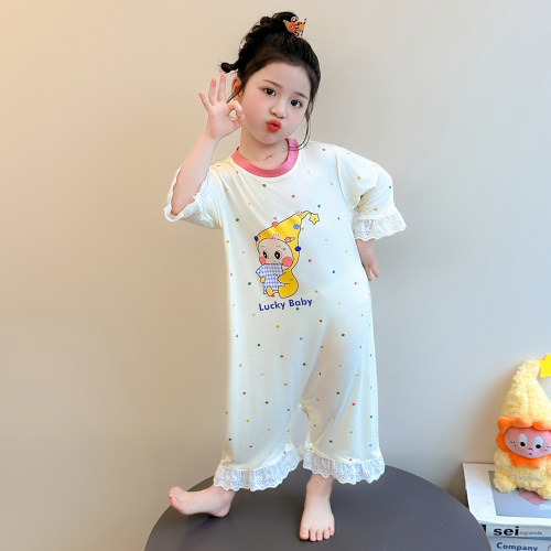 女童夏季薄款莫代尔连体睡衣
