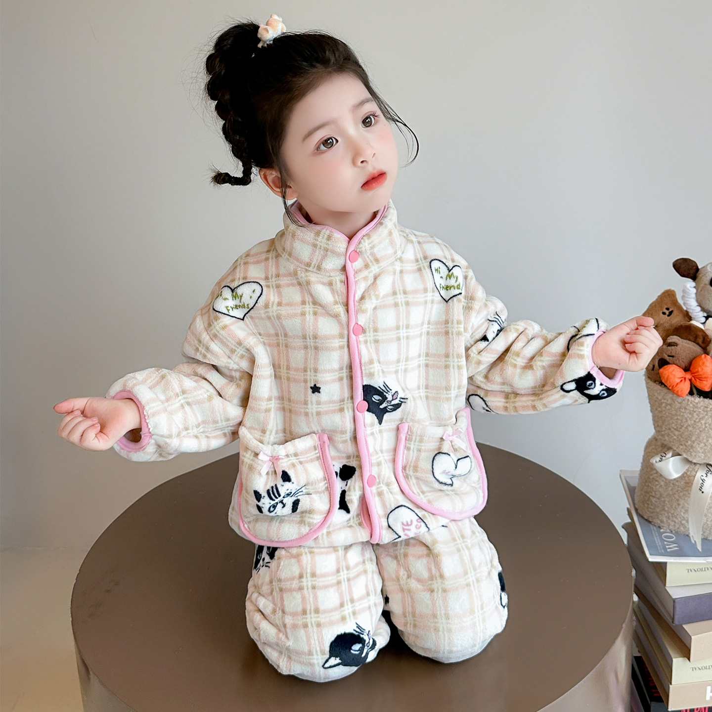女童珊瑚绒加厚家居服套装
