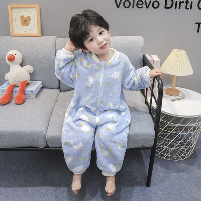 儿童珊瑚绒连体衣秋冬季
