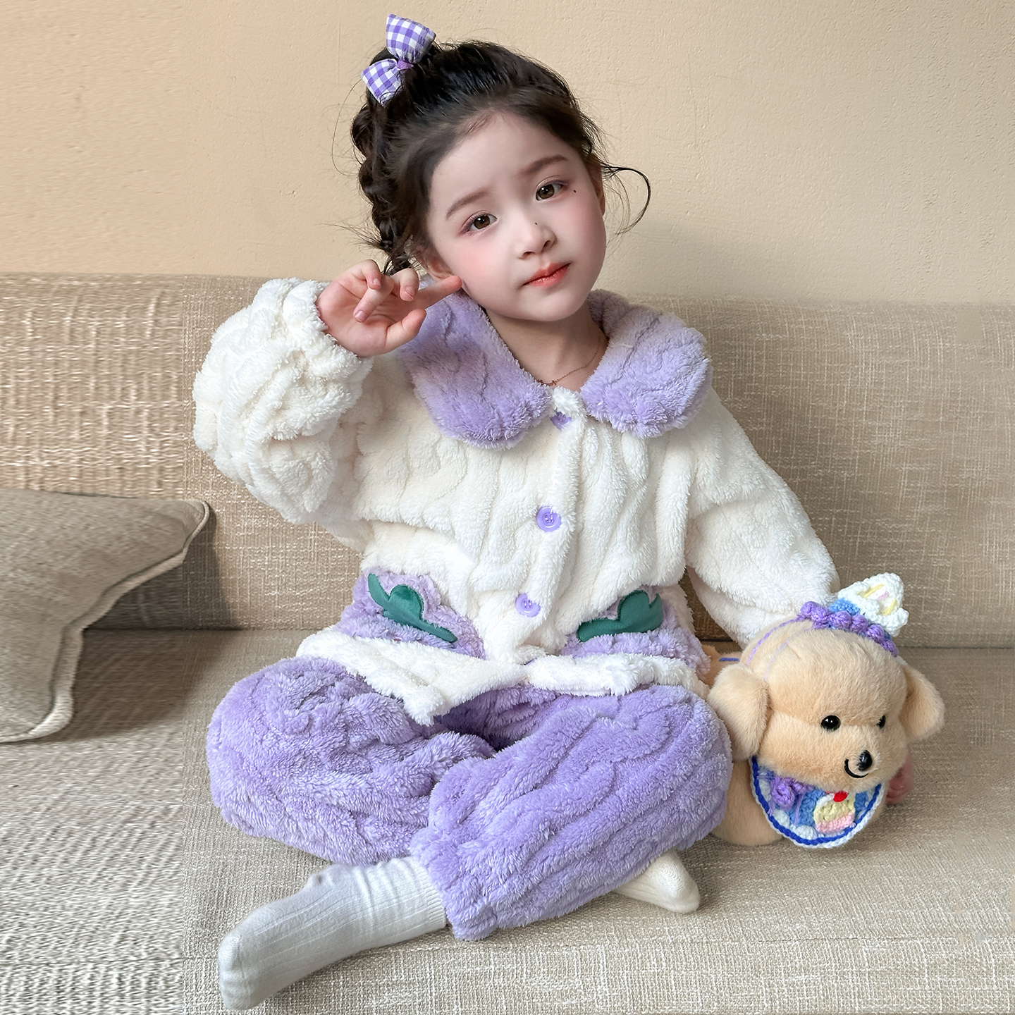 女童睡衣女孩秋冬季珊瑚绒