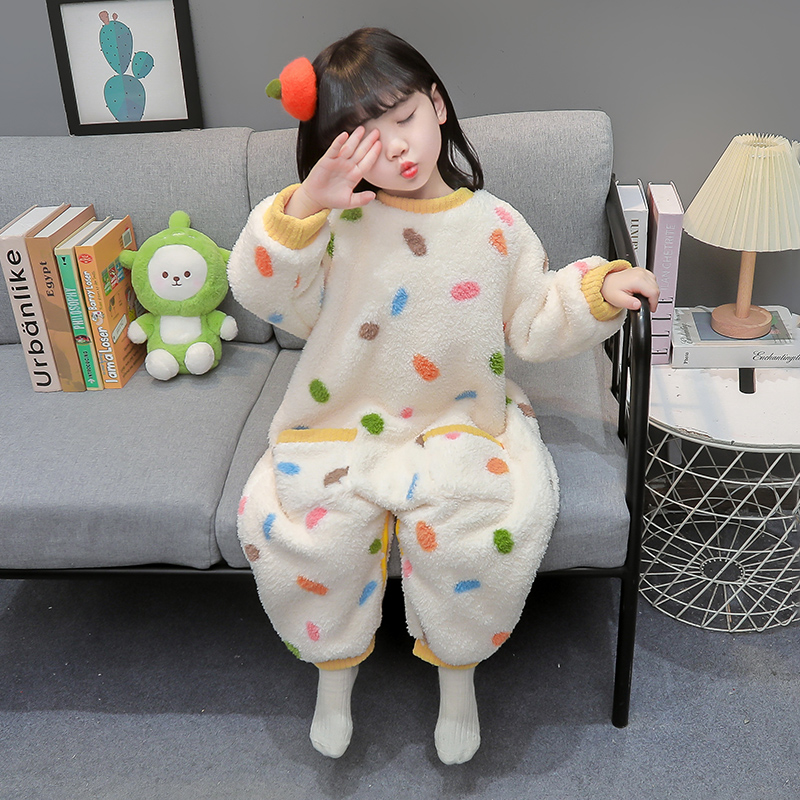 女童睡衣冬季米粒绒儿童连体宝宝双层加厚保暖女孩加绒冬款家居服