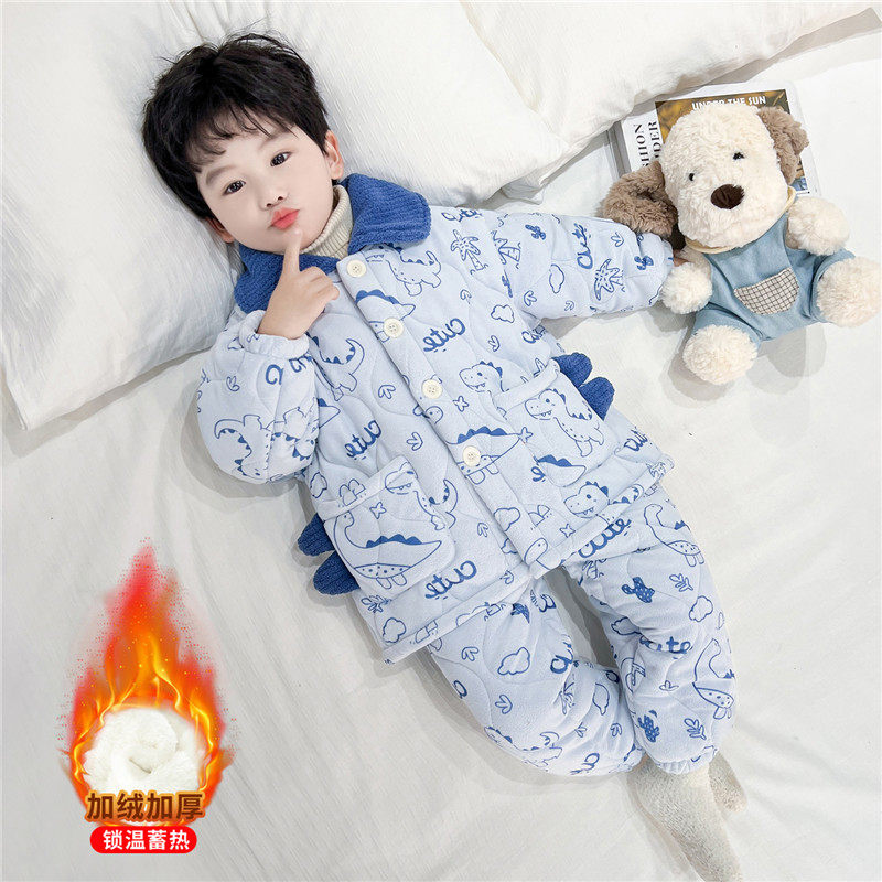 男童法兰绒冬季三层夹棉家居服