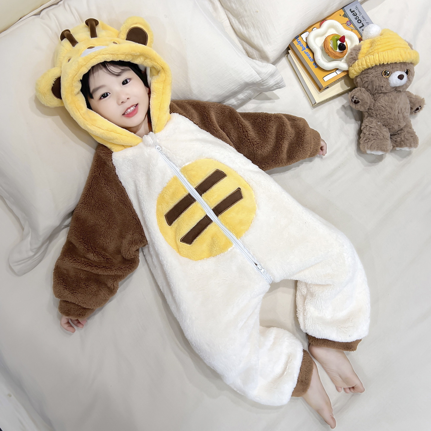 女童连体睡衣冬季法兰绒双层加厚