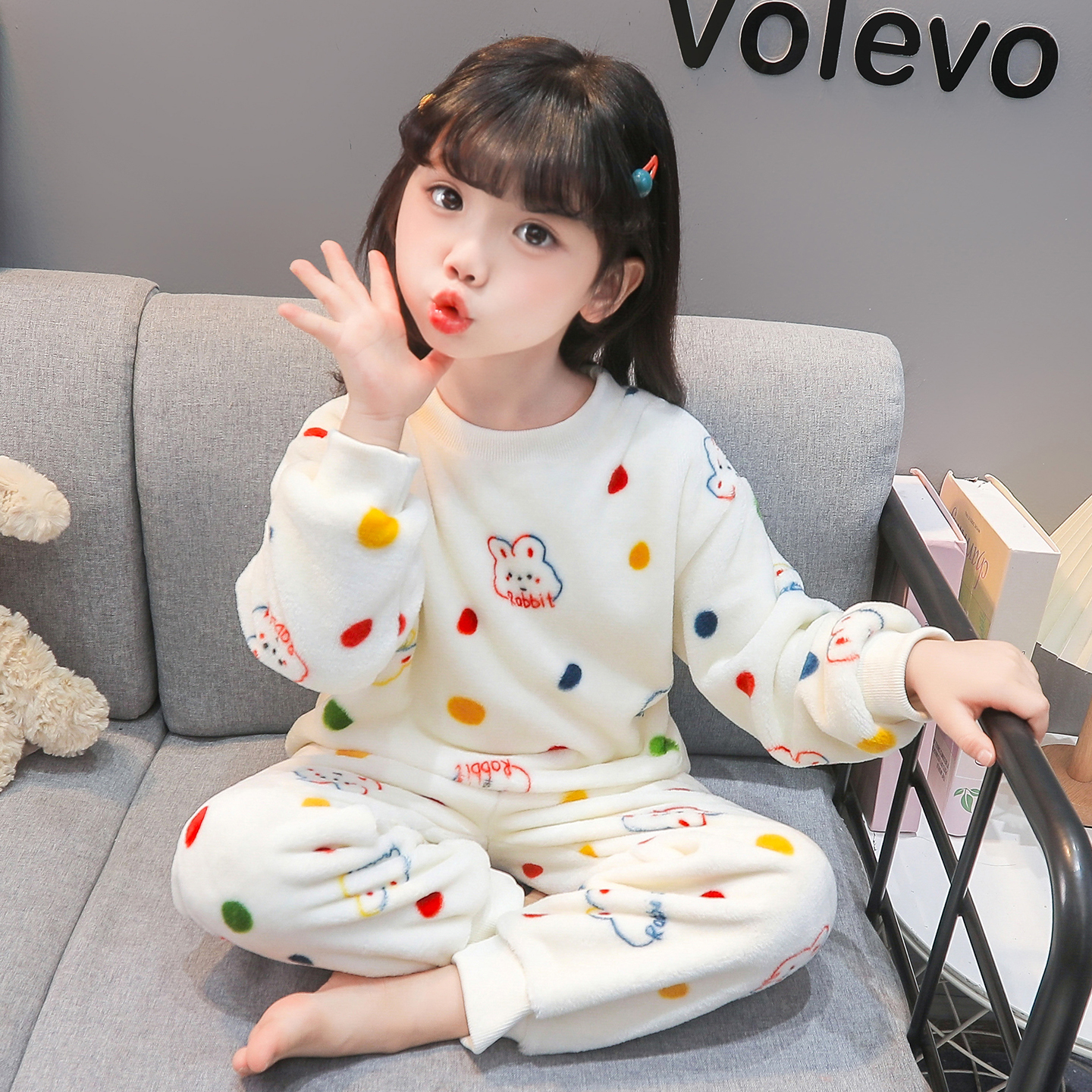 儿童睡衣女童秋冬款珊瑚绒家居服