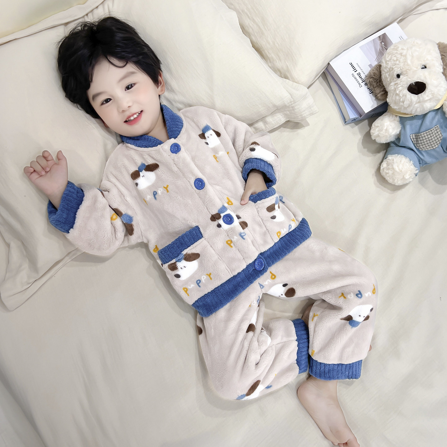 男童法兰绒儿童小童男孩珊瑚套装秋冬小熊睡衣保暖宝宝加厚家居服,童装/婴儿装/亲子装,家居服套装,淘宝优惠券,粉丝福利购,淘宝优惠卷