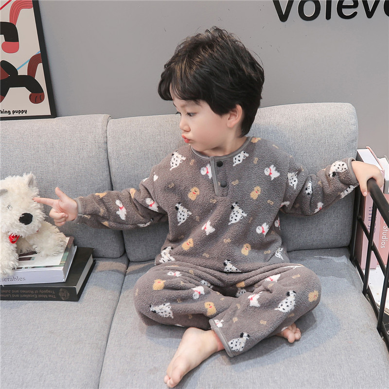 男童珊瑚绒加厚保暖家居服套装