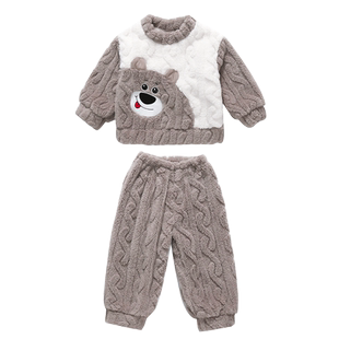 男童睡衣秋冬款儿童冬天珊瑚绒宝宝法兰绒家居服冬季加绒小熊男孩