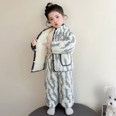 儿童睡衣冬季女童三层夹棉加绒