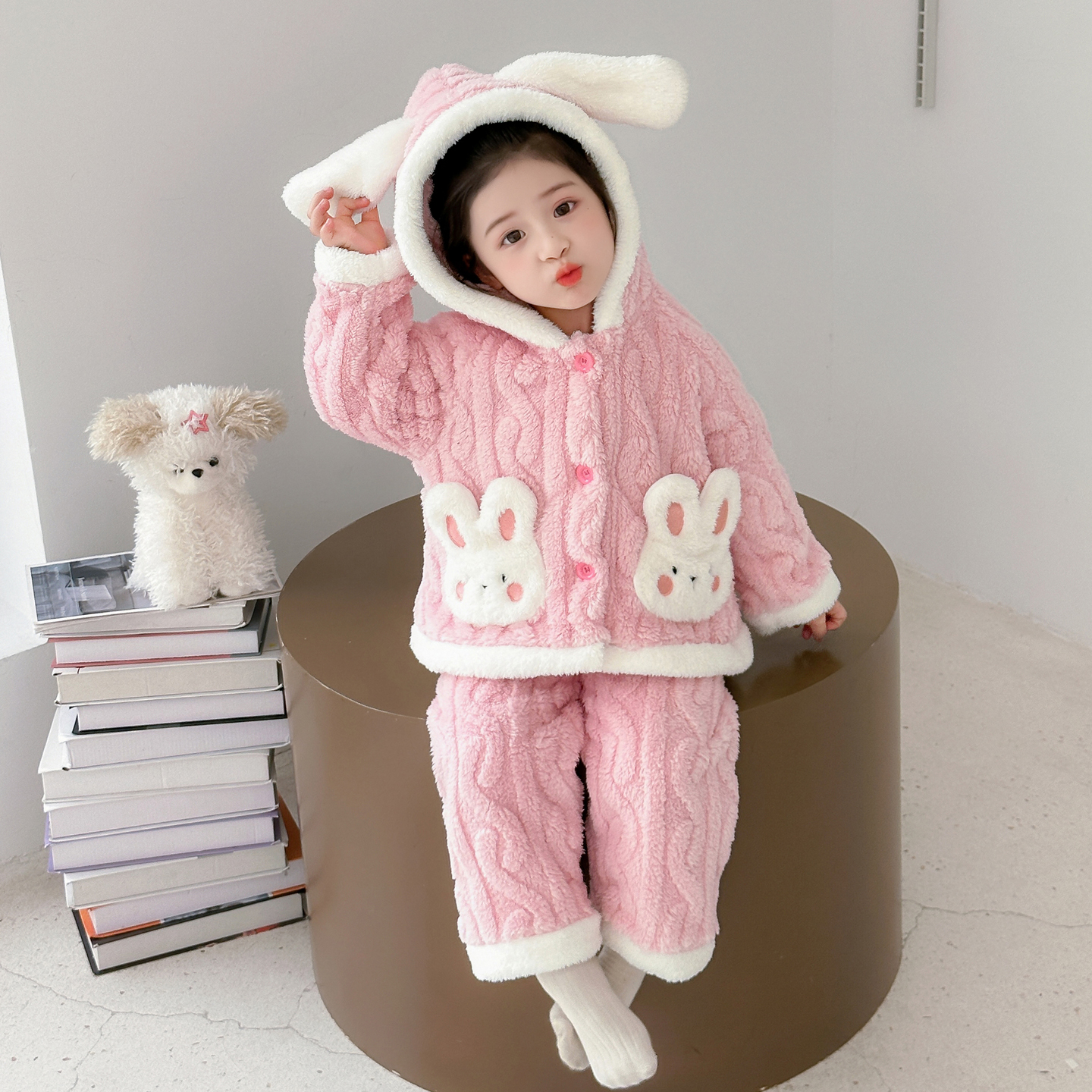 女童珊瑚绒睡衣秋冬季家居服套装