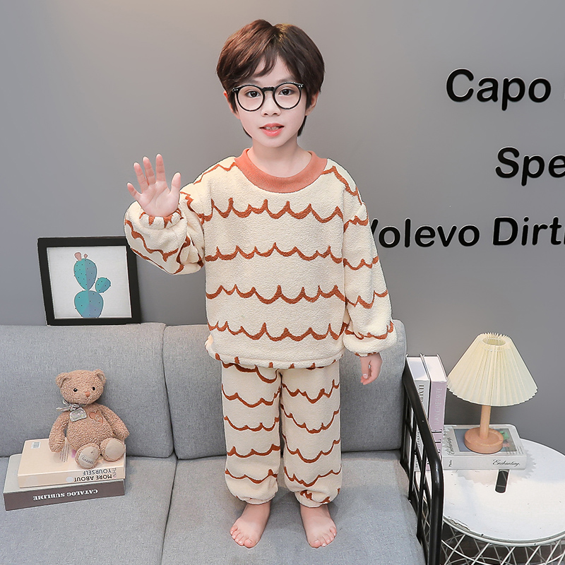 男童珊瑚绒家居服女童加绒套装