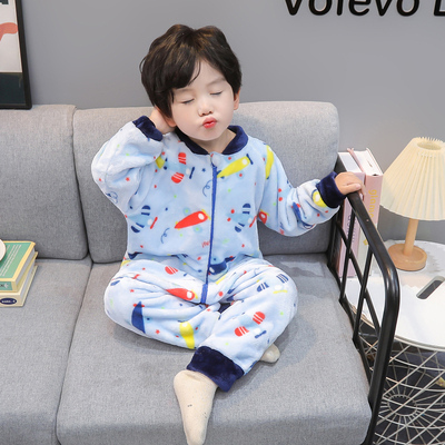 儿童连体睡衣秋冬季珊瑚绒男童加绒加厚男孩法兰绒男宝宝连身睡袋