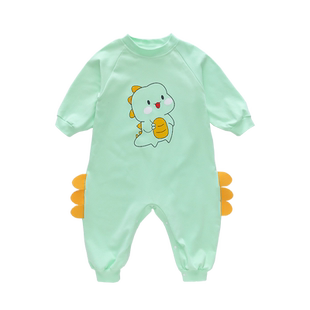 儿童连体睡衣纯棉长袖春秋夏季恐龙爬服女孩宝宝家居服女童连体衣