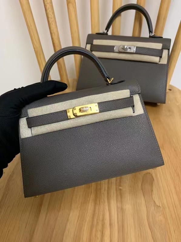 私人订制纯手工蜡线进口皮料缝制凯莉二代ep皮锡器灰色 金扣 银扣