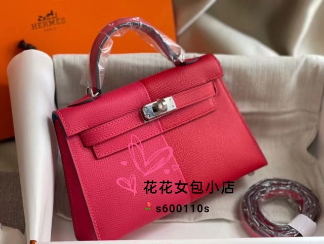 私人订制纯手工进口皮料蜡线缝制女士包包凯莉二代唇膏粉拼国旗红