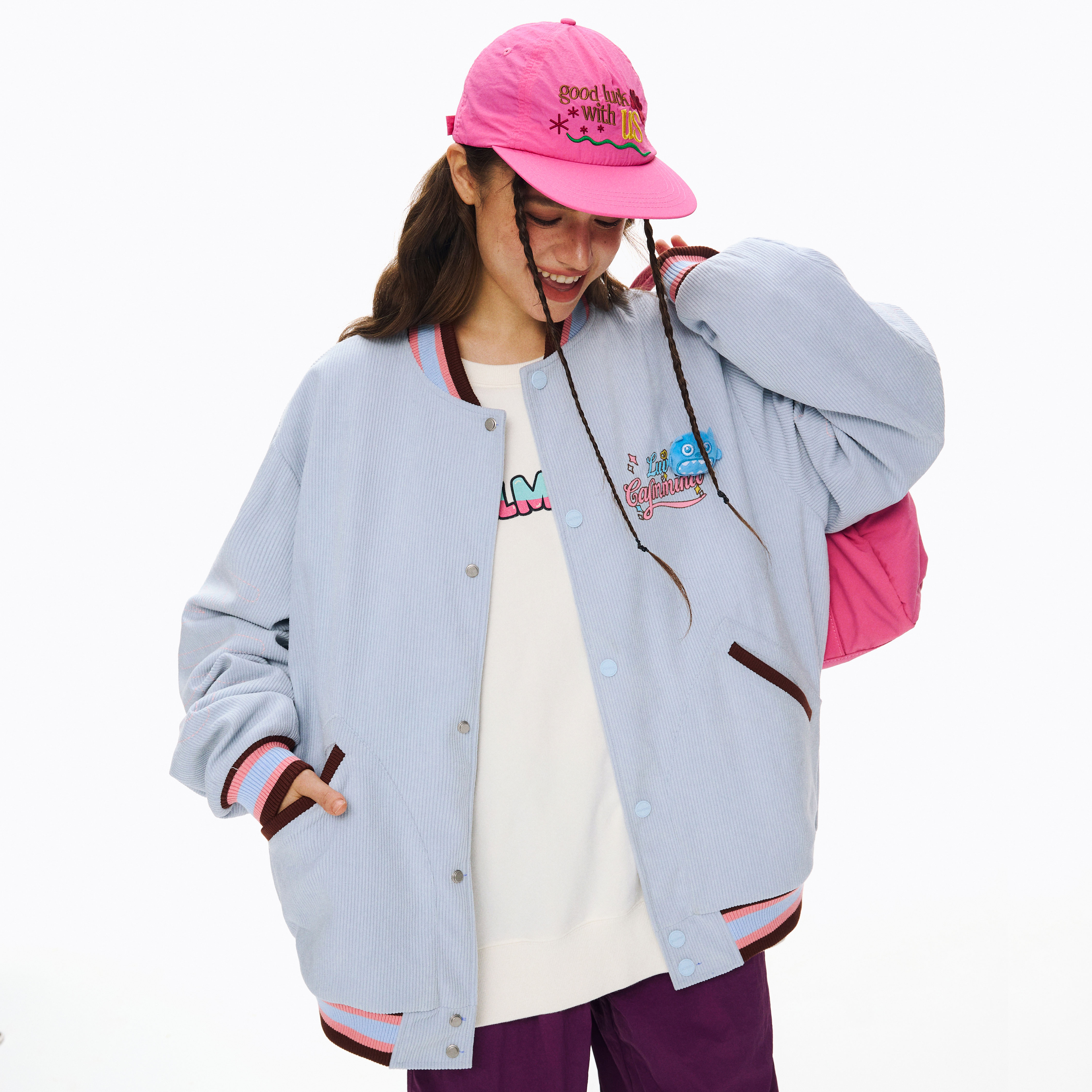 CALMMIND马卡龙小怪兽棒球服秋季上新创意外套女秋冬设计感开衫