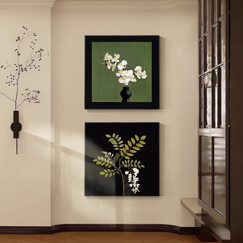 中古风玄关装饰画法式复古花卉客厅卧室床头挂画入户正对门壁画图片