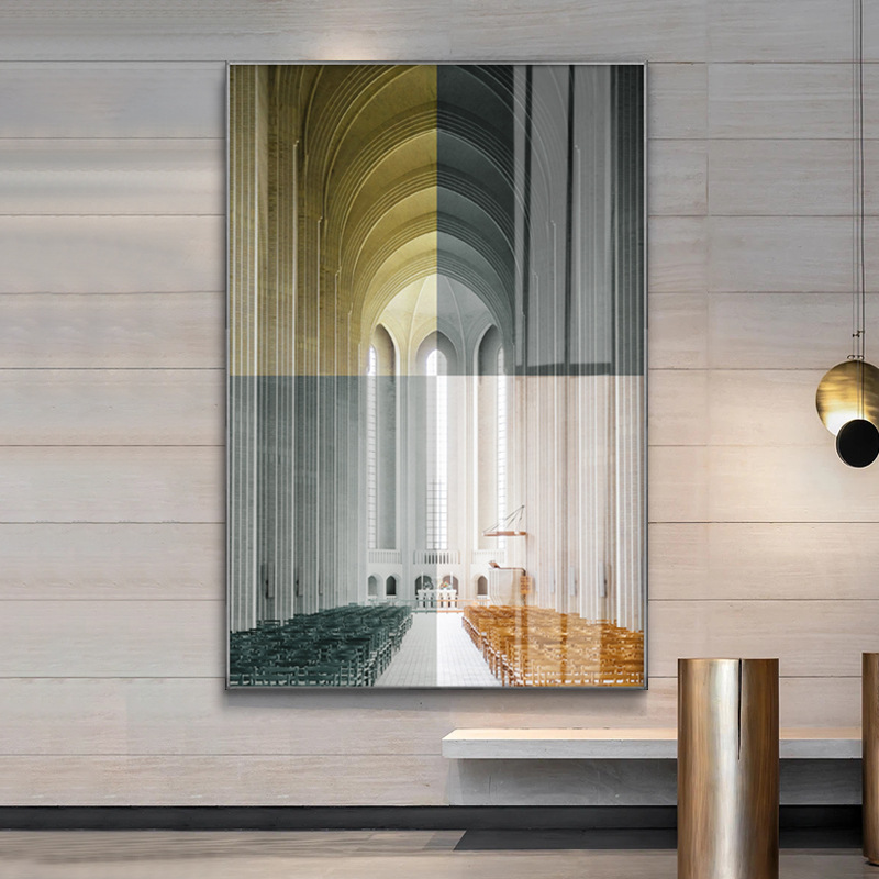 现代简约玄关客厅办公室北欧轻奢黑白建筑几何建筑立体走廊装饰画图片