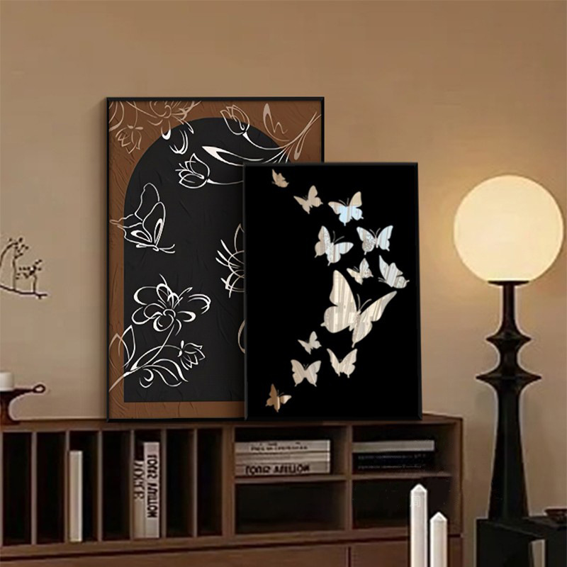 中古风蝴蝶挂画法式复古客厅装饰画小众艺术餐厅壁画卧室斗柜摆画图片