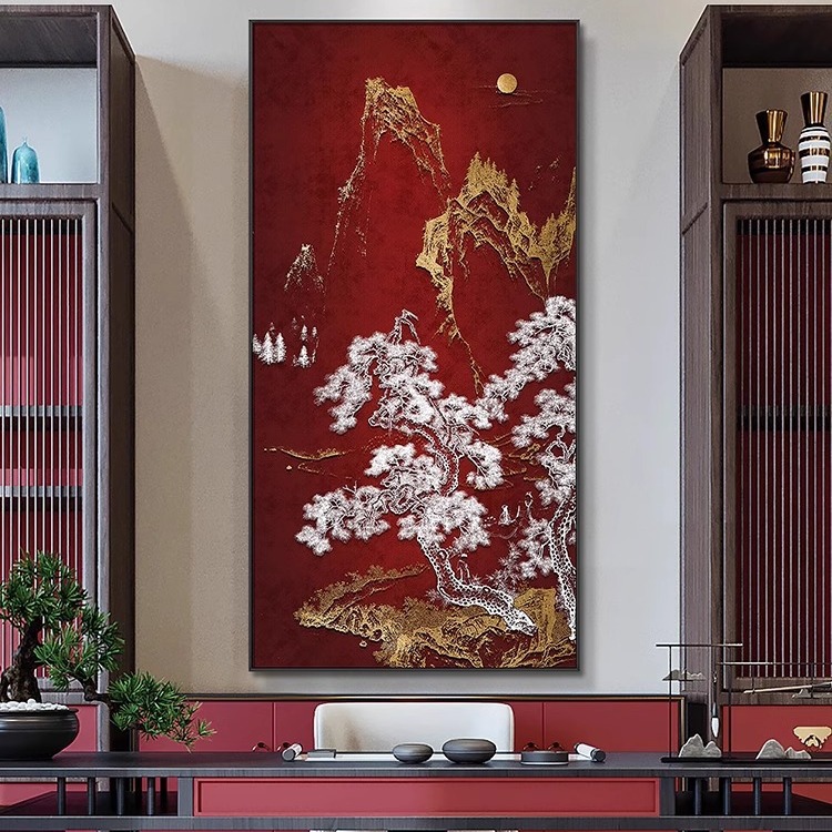 入户玄关立体浮雕挂画酒店走廊壁画新中式高档大气山水风景装饰画图片