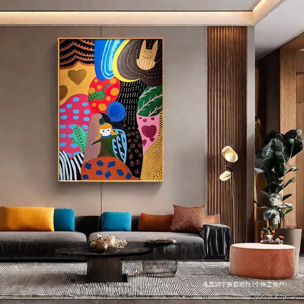 马蒂斯风挂画艺术多巴胺可爱客厅玄关走廊装饰画彩色现代背景壁画图片