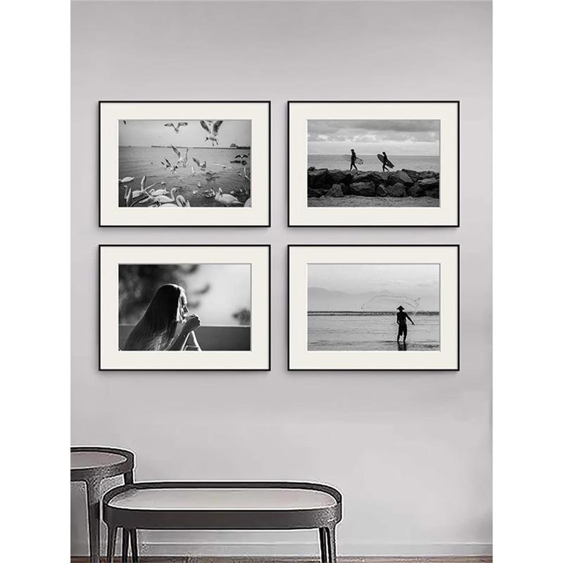 黑白风景照片摄影组合装饰画客厅沙发背景墙挂画餐厅玄关书房壁画图片