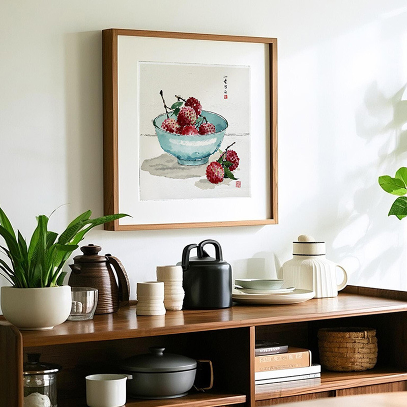 新中式红荔枝卧室装饰画高级感法式复古客厅挂画新款水果餐厅壁画图片