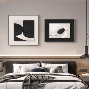 现代简约卧室床头装 饰画艺术感黑白抽象主卧挂画客厅背景墙组合画