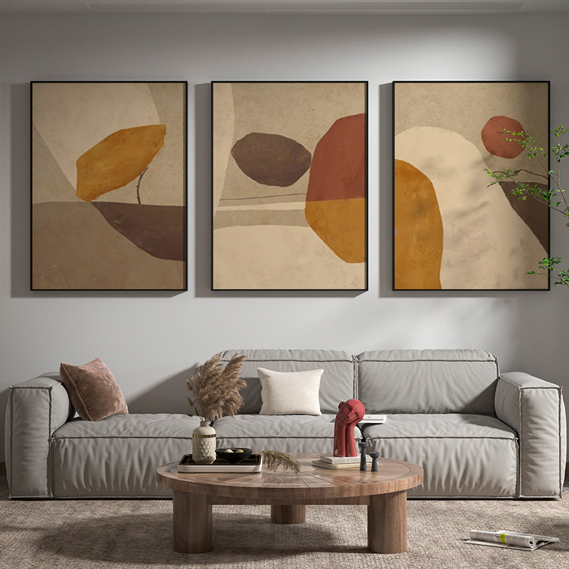 现代轻奢客厅沙发墙简约简美欧式组合装饰画室内背景墙壁三联挂画图片