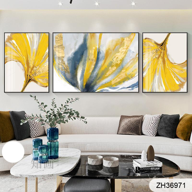 现代简约复古沙发背景墙装饰画植物花卉挂画艺术晶瓷壁画图片