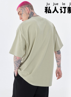 DIY定制工作班服潮牌宽松大码纯棉短袖男女270G重磅防皱不缩水T恤