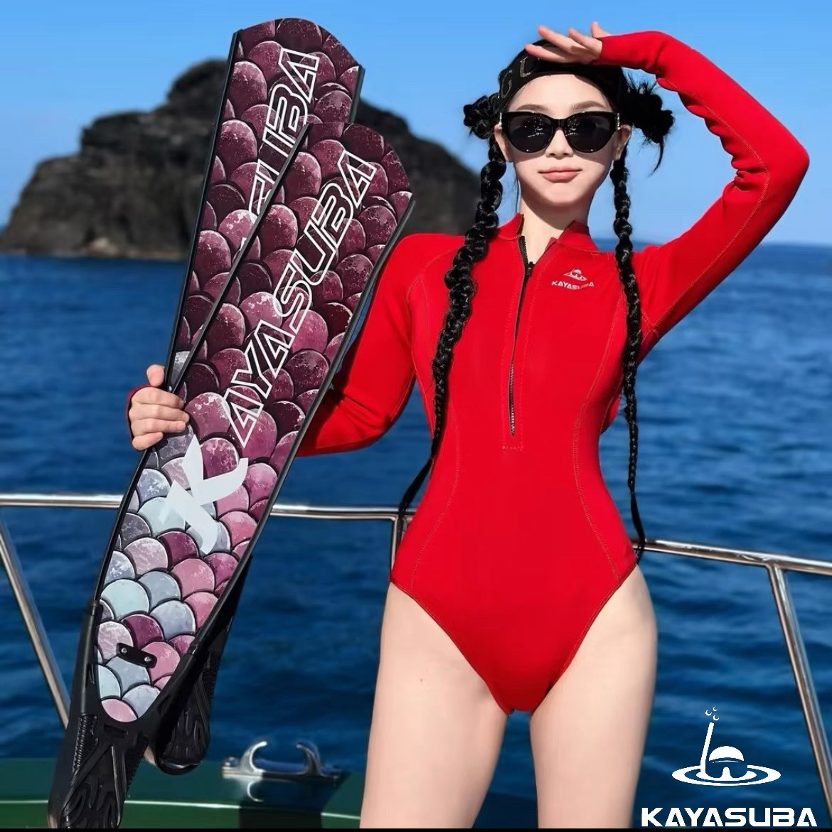 KAYASUBA隐欲红系列湿衣连体泳衣女专业冲浪服显瘦性感露背潜水服