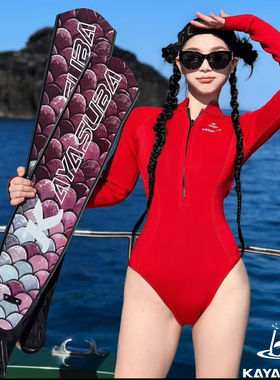 KAYASUBA隐欲红系列湿衣连体泳衣女专业冲浪服显瘦性感露背潜水服