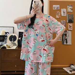 短袖短裤菠萝睡衣女夏天薄款套装可外穿学生可爱甜美家居服两件套