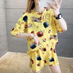 短袖短裤菠萝睡衣女夏天薄款套装可外穿学生可爱甜美家居服两件套