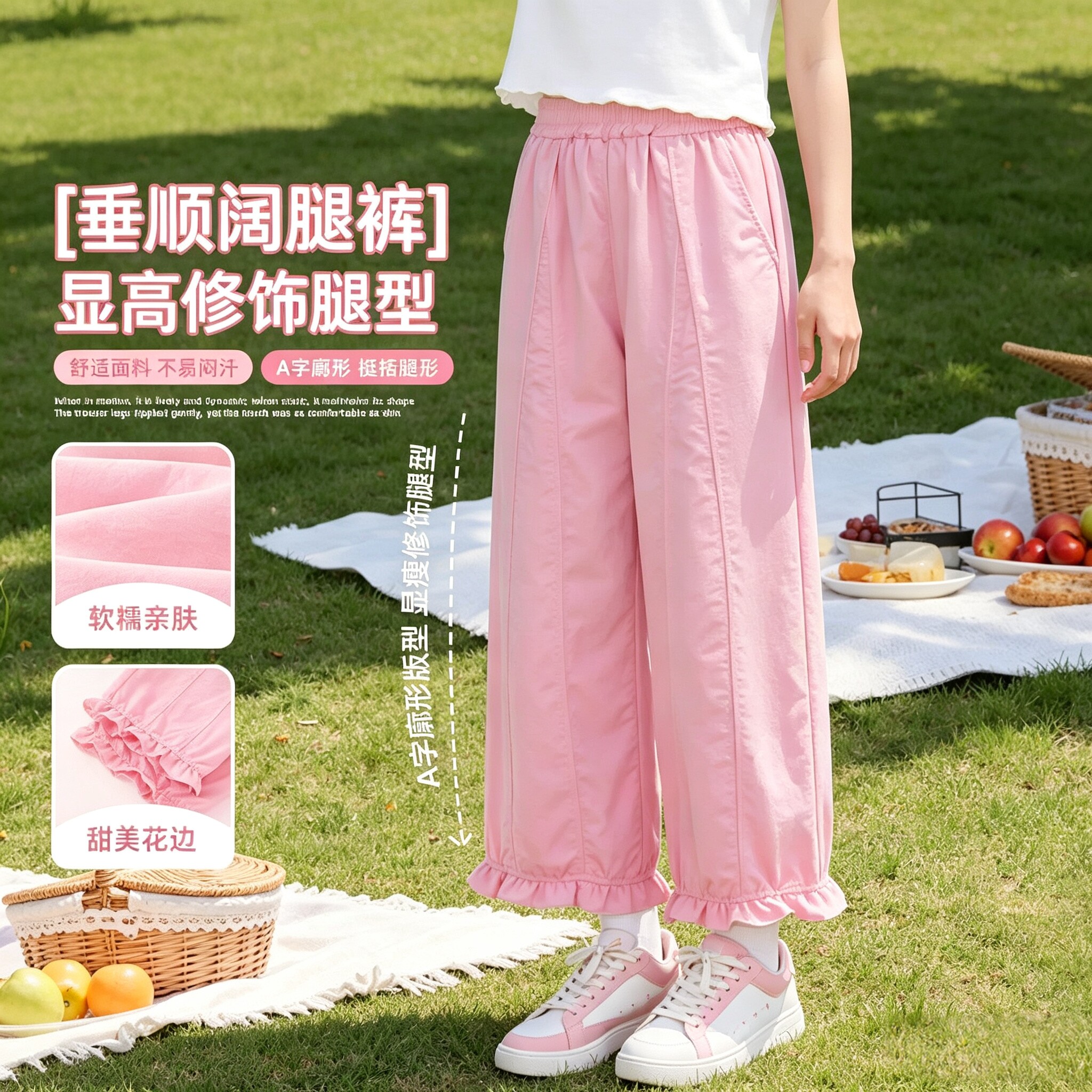 女童裤子2026夏季薄款女大童女孩花苞九分裤休闲裤夏装儿童运动裤