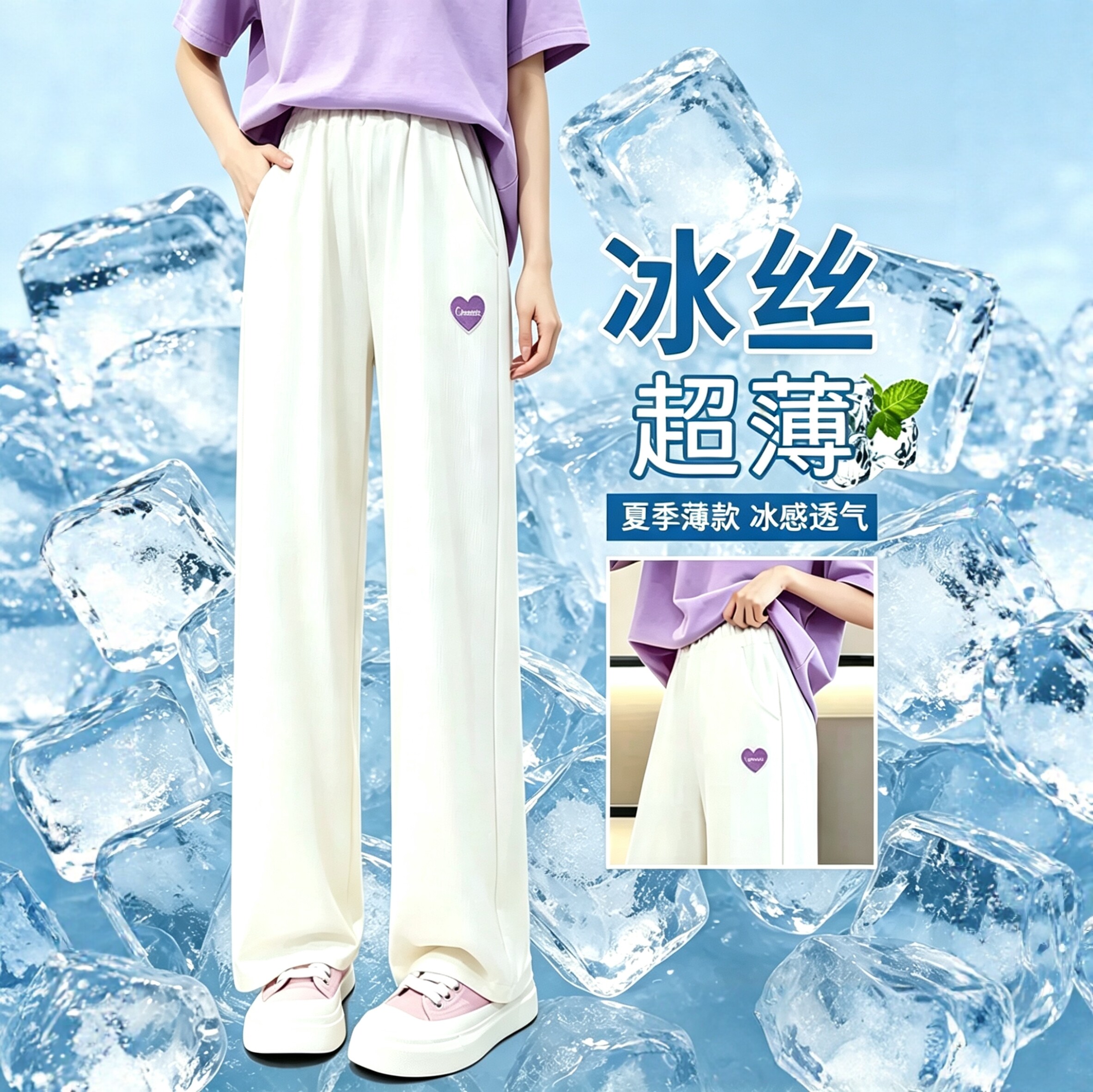 女童夏季薄款裤子女大童冰丝阔腿裤夏装儿童2026新款女孩防蚊长裤