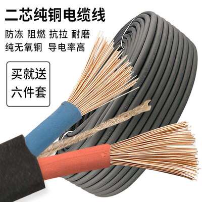 铜芯户外防冻电缆线2芯电源线电线41.52.5平方二芯护套线软线