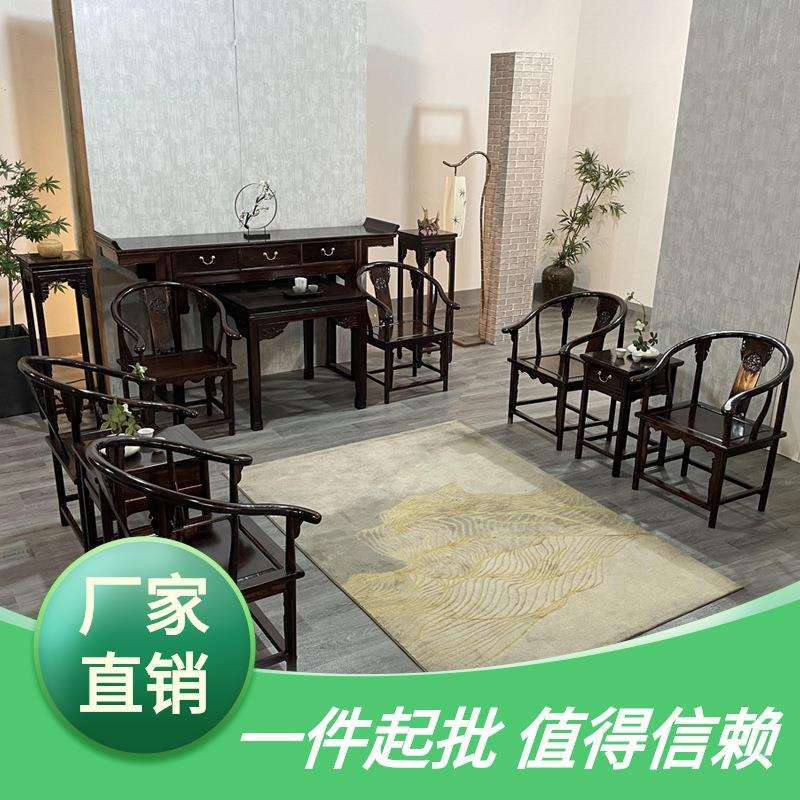 农村实木中堂六件套榆木中式堂屋八仙桌条案仿古明清翘头供桌家具