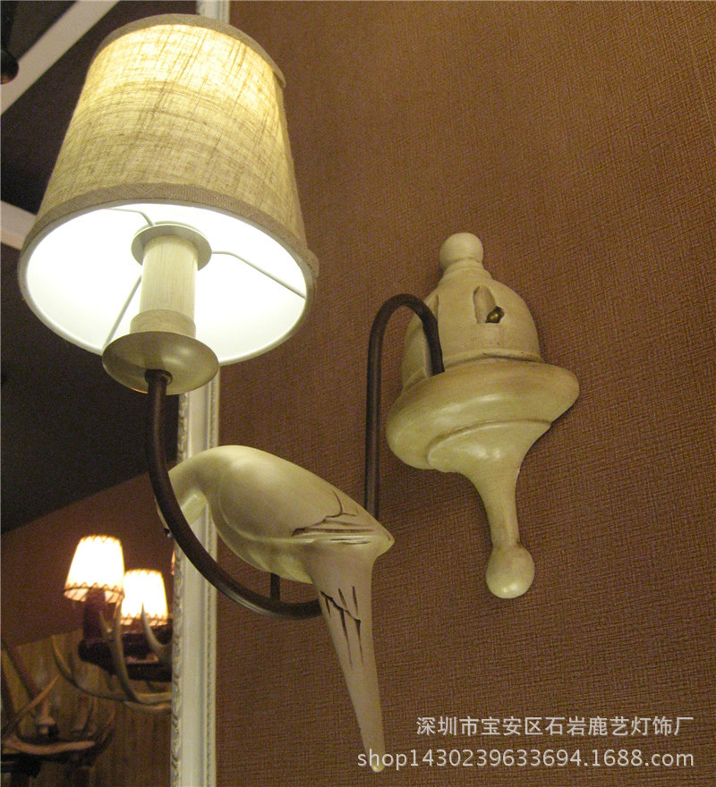 北欧美式田园布艺小鸟鸽子壁灯