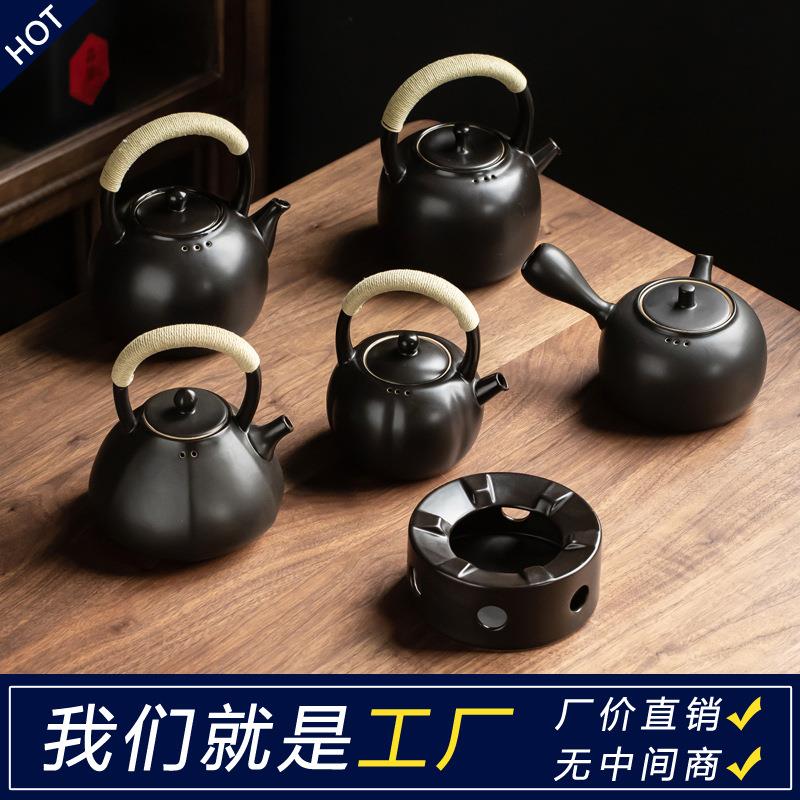 日式手工苏打釉黑陶壶提梁壶侧把壶煮水煮茶壶烧水壶耐高温陶瓷壶